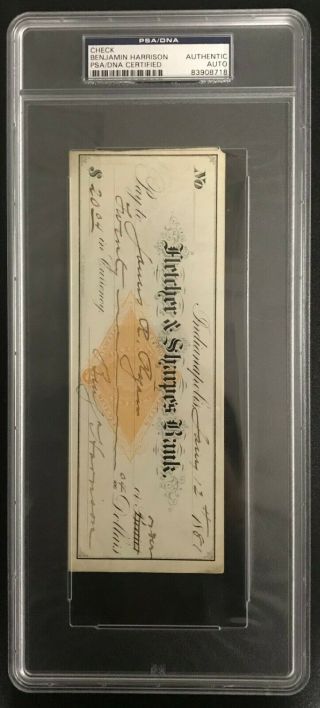 President Benjamin Harrison Signed 1881 Check Auto Autograph Psa/dna Rare
