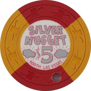 Silver Nugget $5 Casino Chip - Drilled - N Las Vegas Nevada - Tcr V3401.  C