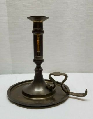 Vintage Brass Candle Holder Chamberstick Push Up Candlestick Catch Plate Torch