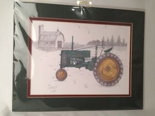 Pencil Drawing By Mouth Stick Artist Will Pardee C1991 John Deere Tractor Scene