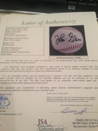 John Glenn Mercury 7 astronaut and senator signed baseball with full JSA LOA 2