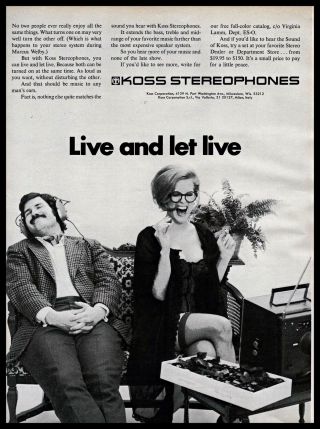1971 Koss Stereophones Live And Let Live Woman Lingerie Vintage Print Ad 1970s