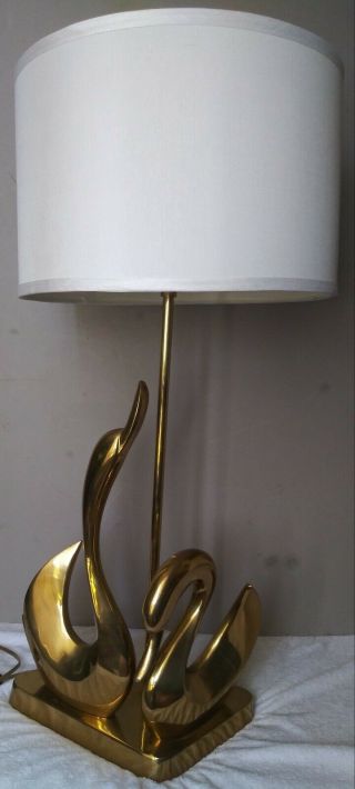 Vtg Brass Swan Bird Table Lamp Hollywood Regency Glam Mid Century Modern Heavy