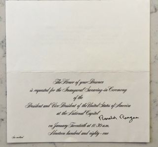 President Ronald Reagan Signed Inaugural Invitation Inauguration Ceremony 1981