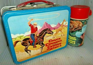 RARE 1968 Cowboy in Africa TV Show Metal Lunch Box & Glass Thermos Near 2