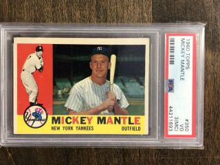 1960 Topps 350 Mickey Mantle Yankees Psa 3 Vg (mc) Hof Vintage