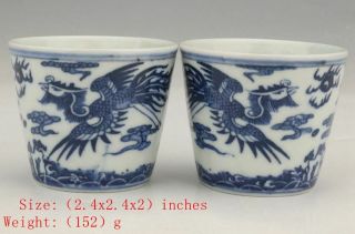 2 Retro Chinese Porcelain Tea Bowl Painting Dragon And Phoenix Handicraft Gift