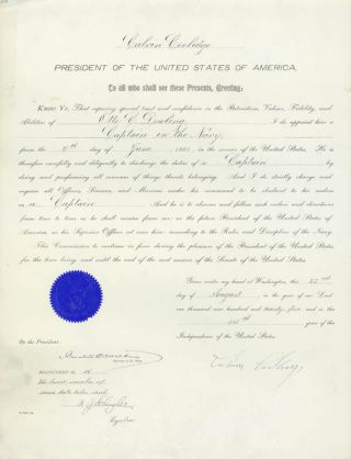 Calvin Coolidge - Naval Appointment Signed 06/04/1925