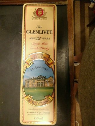 Glenlivet 12 Year Old Scotch Hinged Collectable Tin St.  Andrews Golf Course