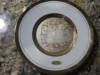 Vintage Happy Birthday Plate With Copper Etching And 24k Gold Trim