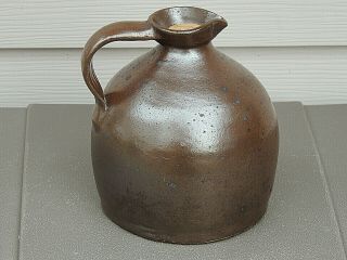 Antique 1 Gallon Brown Salted Glaze Stoneware Beer Whiskey Jug W/ Pourer & Cork