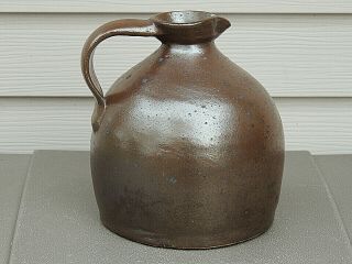 Antique 1 Gallon Brown Salted Glaze Stoneware Beer Whiskey Jug w/ Pourer & Cork 2