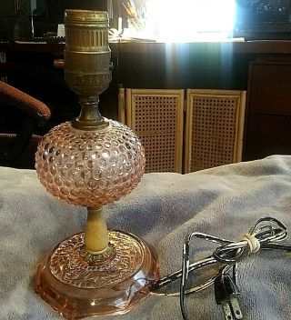 Rare Antique Fenton? Pink Depression Glass Hobnail Boudoir Lamp 10 "