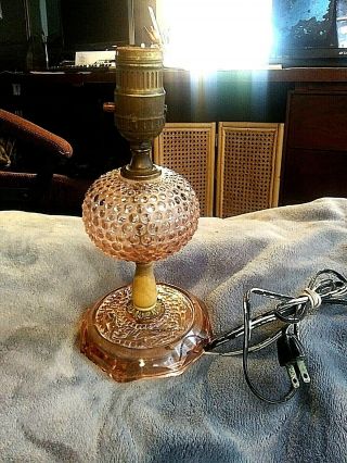 RARE Antique Fenton? Pink Depression Glass Hobnail Boudoir Lamp 10 