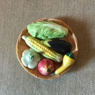 Vintage Dollhouse Miniature Harvest Vegetables With Basket 1/12 Scale