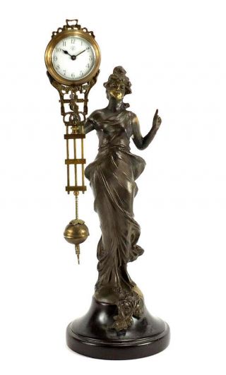 German Style Junghans Brass Diana Lady Figure Swinging Swinger Clock