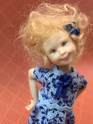 Vintage Miniature Dollhouse Uk Artisan Sculpted Impish Little Girl Adorable