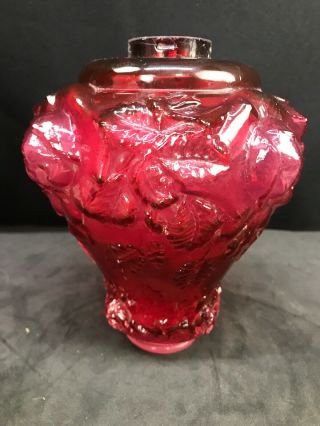 Fenton Cranberry Glass Puffy Rose Lamp Base Font Part