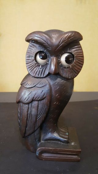 Vintage J.  Oswald Owl Clock Eyes Measure Hours & Minutes Copper Heavy 7.  25 Tall