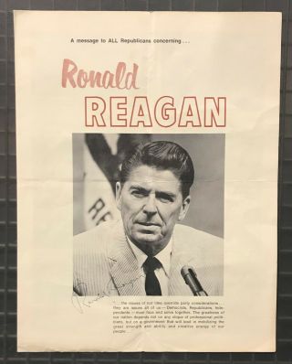 President Ronald Reagan Signed Program " A Message To All Republicans " Jsa Loa