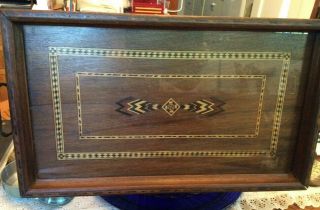 Wood Serving Tray Beverage Inlaid Marquetry Antique/Vintage Glass Mosaic 2