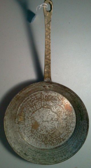 Antique - Vintage Hand Hammered Copper Saute Pan W/ Cast Brass Handle