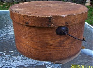Vintage Large Country Primitive Bent Wood Firkin Round Bucket Bail Handle 2