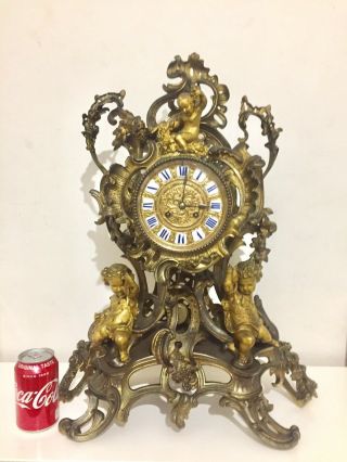 Huge French Gilt Bronze Stunning Mantle Clock With Cherubs.  C1880