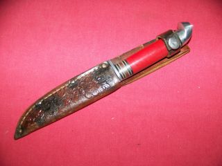 Vintage Western Field Red Hunting 48 Style Knife Leather Handle 8 In.