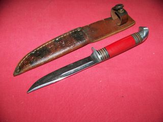 Vintage Western Field Red Hunting 48 Style Knife Leather Handle 8 in. 2