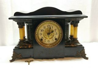 Vintage Antique Seth Thomas Shelf Mantle Clock Green Black Adamantine Celluloid