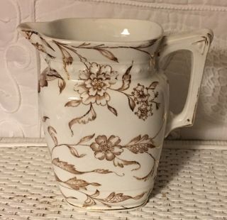 Lovely Antique Brown Transferware Ironstone Pitcher 6” Tall “orient” By Trenton