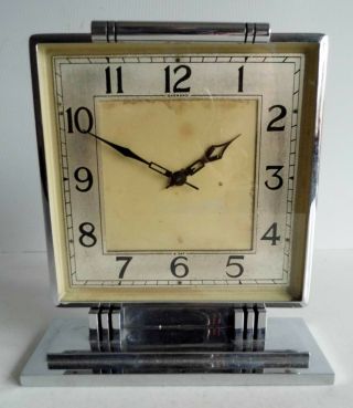 STUNNING OLD 1930 ' s GARRARD ART DECO CHROME PLATED MANTEL CLOCK - FULLY 2