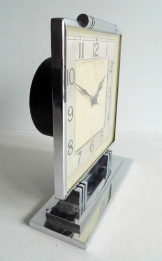 STUNNING OLD 1930 ' s GARRARD ART DECO CHROME PLATED MANTEL CLOCK - FULLY 3
