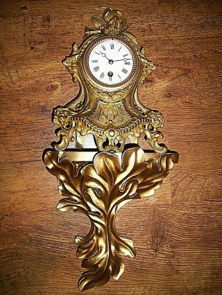 Antique Late 19th Century French Rococo Gilt Wall Clock (pendulum Key Numerals)