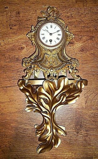 Antique Late 19th Century French Rococo Gilt Wall Clock (Pendulum Key Numerals) 2