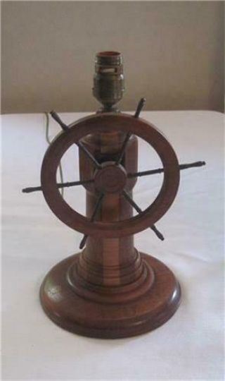Vintage Nautical Wood Wooden Spinning Ship Wheel Table Desk Lamp