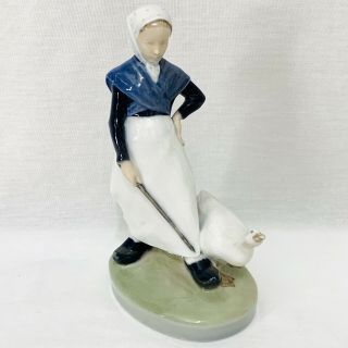 Vintage Royal Copenhagen Porcelain Girl With Goose Figurine Statue 528