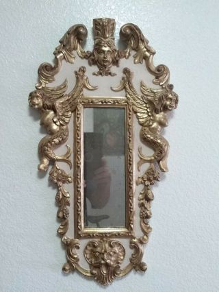 Exceptional Antique Gold Gilt Gessoed Wood,  Mermaids,  Lion Wall Mirror