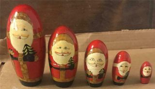 Vintage Russian 5 - Piece Nested Father Christmas / Santa Doll Set - 5 1/4 " T