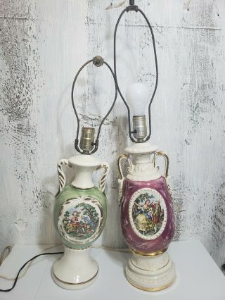 (pair) Victorian/vintage/antique Porcelain George/martha Washington Lamps.  Both