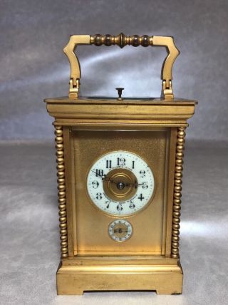 Victorian French Gilt Brass Carriage Clock Made For H Muhr’s Sons.  Circa 1880
