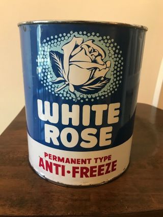 Vintage 1 Gallon Metal White Rose Permanent Type Anti - Freeze Oil Can