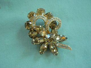 Vintage Signed Eisenberg Ice Taupe & Clear Rhinestone Pin Brooch - Layered 3 - D