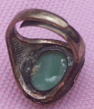Old Vintage Antique Chinese Coin Silver Jade Symbol Woman Mans Ring Size 6 7 Adj 3