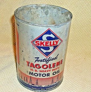 VINTAGE FORTIFIED TAGOLENE SKELLY QUART MOTOR OIL CAN 3