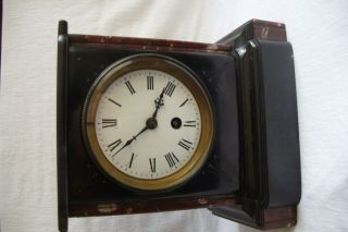 Antique Edwardian French Slate & Marble Mantle Clock With Roman Numerals.