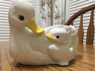 Vintage Napco Ceramic Duck Planter Mom And Baby 9984 5 1/2” Tall X 7” Long