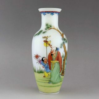 Collect Qianlong Years Antique Handpainted Figure & Scenery Coloured Glaze Vase