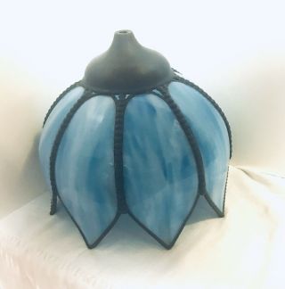 Vintage Blue Slag Glass Tulip Lamp Shade